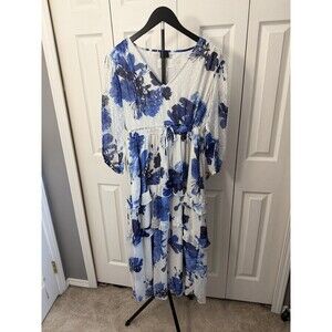 Post Stamp By Anthropologie Watercolor Tiered Maxi Dress White Blue Floral Small